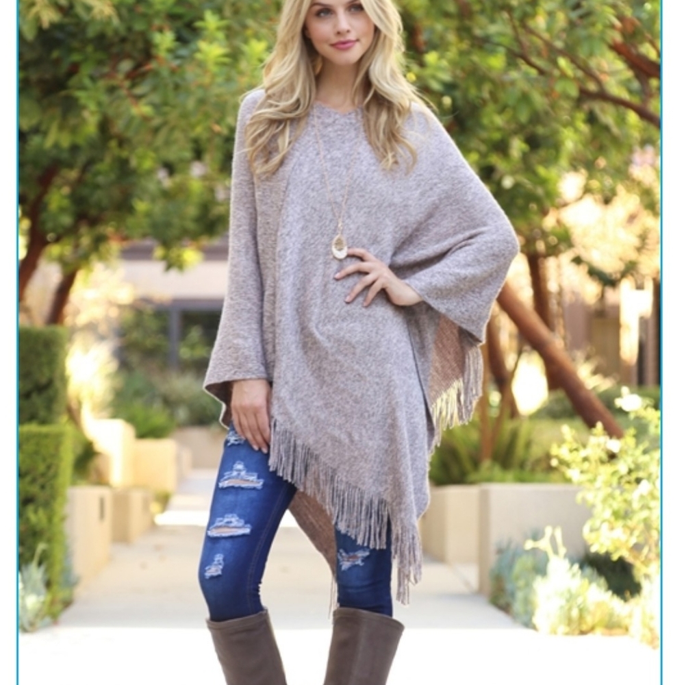 NWT Plum Poncho with Fringe